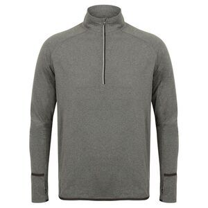 Tombo Mens Long Sleeve Zip Neck Performance Top / Gray Marl